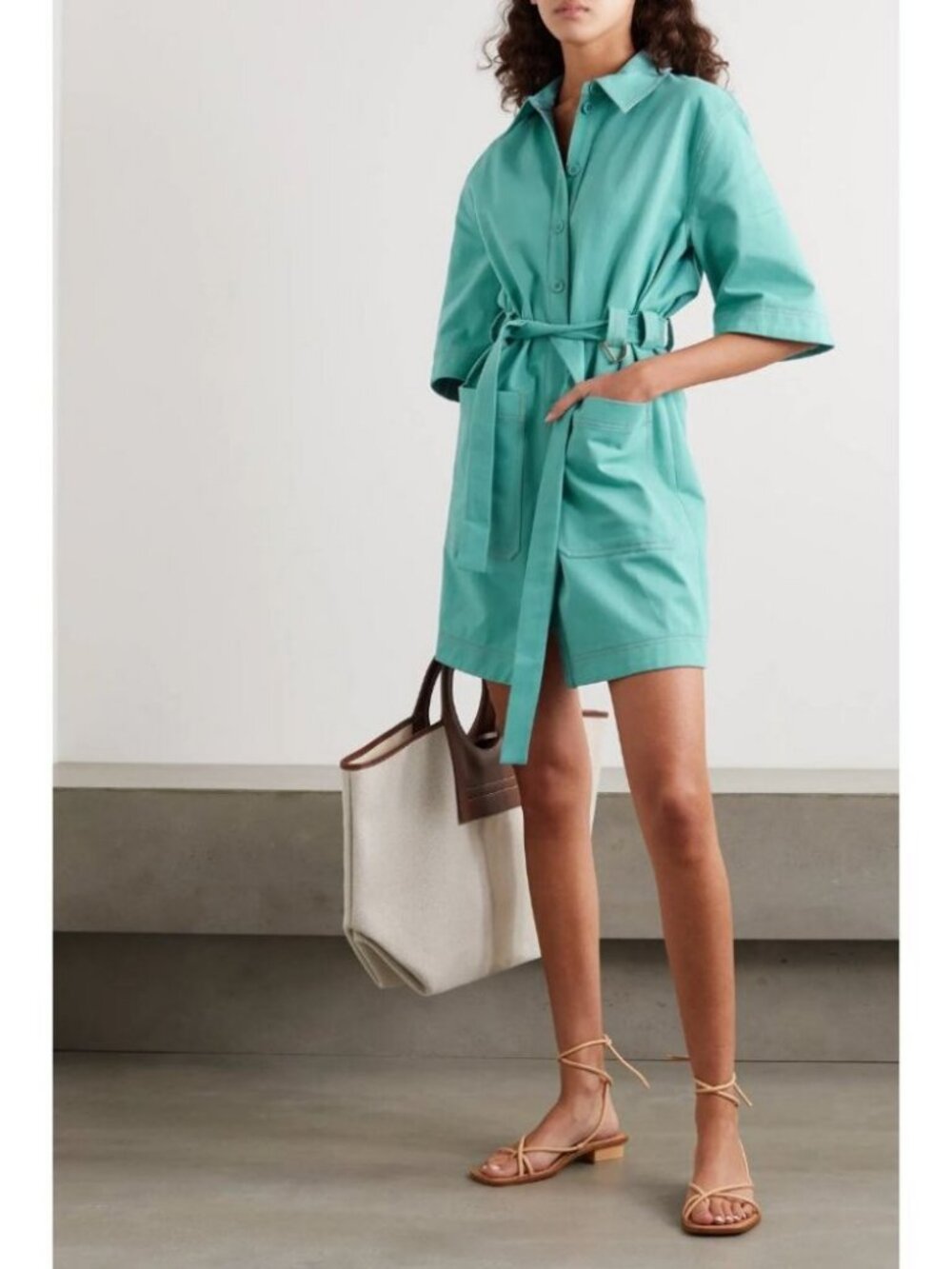 Stine Goya Carli Belted Mini Shirt Dress Turquoise / Size Small